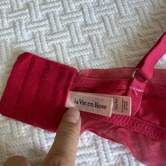 La Vie En Rose Women's Size Medium Pink Lace Plunge T-Shirt Bra Victorian - Picture 8 of 11